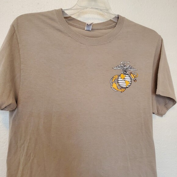 US Marine Corps T-Shirt Semper Fidelis Cream Front And Back Print Seal Size S - Picture 10 of 12
